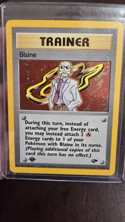 Pokemon Trainer Card 1st Edition Blaine Gym Challenge 17/132 W swirl Holo Rare - Image 1