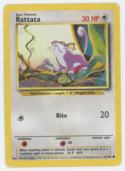 Rattata 61/102 1999-2000 4th Print UK Common Unlimited Base Set Pokemon Card - Image 1