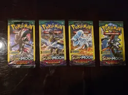 Pokemon Sun & Moon Guardians Rising 3-Card Booster Pack Complete Art Set 4-Packs - Image 1