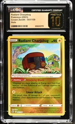 ✨✨✨ CGC 10 Pristine Radiant Charjabug 051/159 Crown Zenith Pokemon Card - Image 1