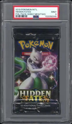 2019 Pokemon Int’l Hidden Fates Mewtwo Artwork PSA 9 Foil Booster Pack MINT! - Image 1