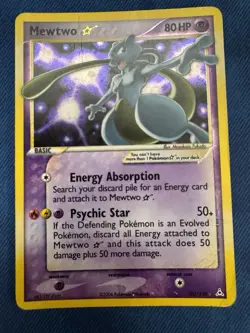 Pokemon Mewtwo Gold Star EX Holon Phantoms Holo Ultra Rare #103/110 HP - DMG - Image 3