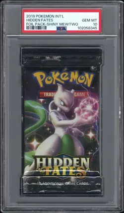 2019 Pokemon Int’l Hidden Fates Mewtwo Artwork PSA 10 Foil Booster Pack GEM MINT - Image 1