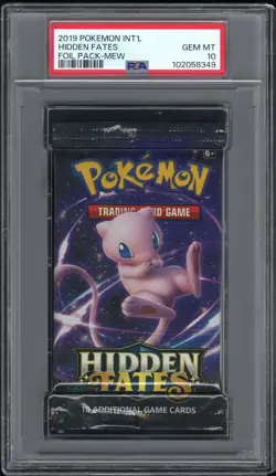 2019 Pokemon Int’l Hidden Fates Mew Artwork PSA 10 Foil Booster Pack GEM MINT! - Image 1