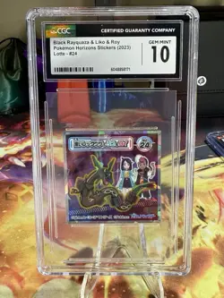 2023 LOTTE POKEMON JPN HORIZONS WAFER STICKERS BLACK RAYQUAZA/LIKO/ROY CGC 10 - Image 1