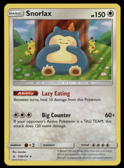 SNORLAX 2019 Pokemon Sun & Moon Unbroken Bonds Holo #158/214 - Image 1