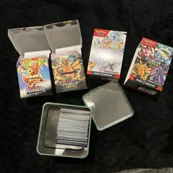 NM/LP Pokemon Bulk Card Lot | Holos/Reverse Holos. EX! 2 Booster Bundles & 1 Tin - Image 1