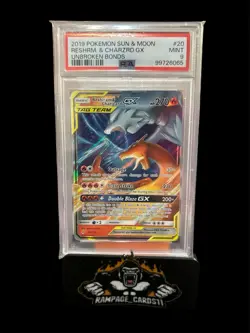 2019 Pokemon Sun & Moon Reshiram & Charizard GX Tag Team Card #20 PSA 9 - Image 1