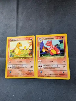 Base Set Charmander & Charmeleon 2-Card Evolution Lot Vintage Pokemon Cards WOTC - Image 1