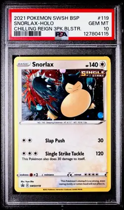 2021 POKEMON SWSH BLACK STAR PROMO 119 SNORLAX HOLO PSA 10 Chilling Reign POP 74 - Image 1