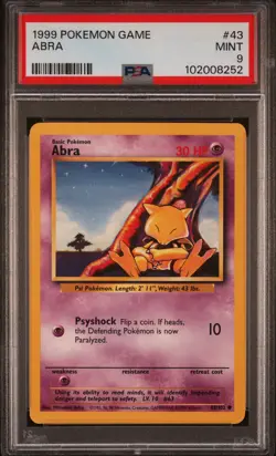 Abra - 43/102 Base Set - 1999 WOTC Unlimited - Pokemon TCG - PSA 9 - Image 1