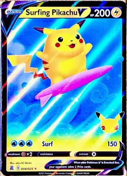Surfing Pikachu V Celebrations 008/025 ULTRA RARE Pokemon TCG 2021 Nintendo NM+ - Image 1