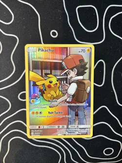 FULL ART Pikachu (Ash Art) SECRET RARE 241/236 Pokemon Cosmic Eclipse Holo - NM - Image 1
