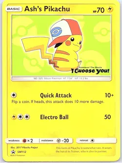 Ash's Pikachu SM112 Non Holo SM Promos - Pokemon Card - NM - Image 1