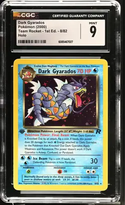 CGC 9 MINT Dark Gyarados Team Rocket 1st Edition 8/82 Holo SWIRL Pokemon Card - Image 1