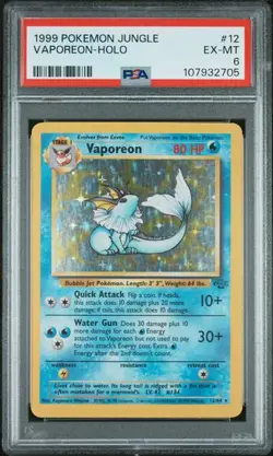 PSA 6 Vaporeon Holo 12/64 Jungle Pokemon Card 1999 - Image 1