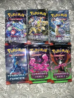 POKEMON SCARLET & VIOLET LOT (6) BOOSTER PACKS STELLAR CROWN SHROULDED FABLE TE - Image 2