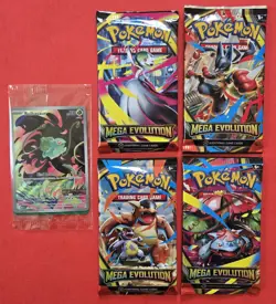 New Factory Sealed Pokemon Mega Evolutions Bulbasaur Promo Card +4 Booster Packs - Image 1