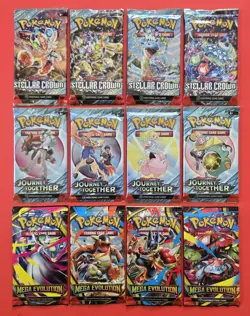 Pokemon TCG Stellar Crown Journey Together Mega Evolutions (12) Booster Pack Lot - Image 1