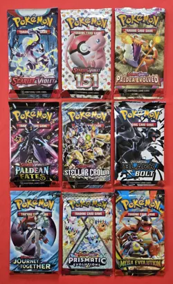 Pokemon Prismatic & Mega Evolutions 151 Paldean Fates (+5) 9 Pack Booster Lot! - Image 1
