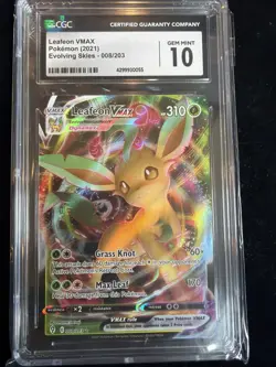 Leafeon VMAX 008/203 SWSH07: Evolving Skies Holo CGC 10 Pokemon - Image 1