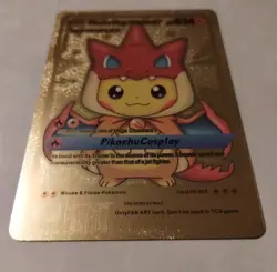Pokemon Pikachu Fan Art Cosplay Mega Charizard Y Gold Foil Holo Fanart - Image 1