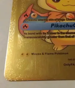 Pokemon Pikachu Fan Art Cosplay Mega Charizard Y Gold Foil Holo Fanart - Image 4