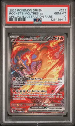 2025 POKEMON DRI EN-DESTINED RIVALS #229 TEAM ROCKET'S MOLTRES EX PSA 10 - Image 1