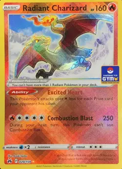 Radiant Charizard (#020/159) Asia Exclusive Gym Stamp Promo - Hol PR NM Pokemon - Image 1