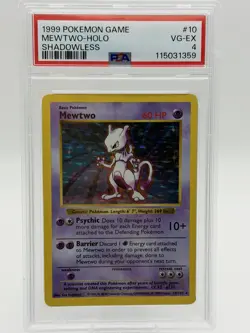 Pokemon Mewtwo Card 010/102 Base Set, Shadowless, Holo, PSA 4 Graded - Image 1