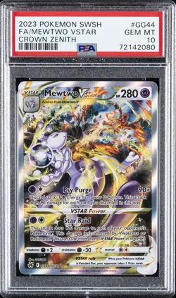 2023 POKEMON SWORD & SHIELD CROWN ZENITH #GG44 FULL ART/MEWTWO VSTAR PSA 10 - Image 1