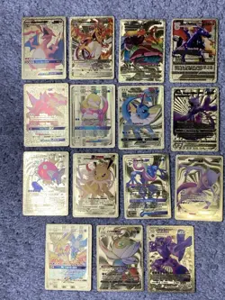 Set of 15 Pokemon Charizard,Slowpoke,Moltres&More Gold Foil Fan Art Cards LP - Image 1