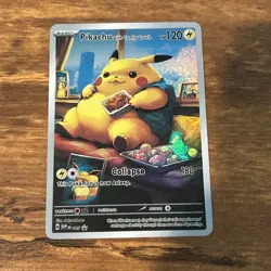Pikachu With Grey Felt Hat Pokemon ACG Card Holo Foil Art Anime Van Gogh Cute - Image 1