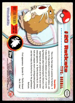 1999 Topps Pokemon TV 20 Raticate Foil LP - Image 2