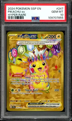 PSA 10 Pikachu Ex 247/191 Hyper Rare Surging Sparks SSP EN 2024 Pokemon - Image 1