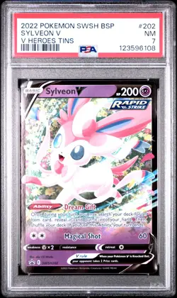 PSA 7 NM 2022 POKEMON SWSH BLACK STAR PROMO 202 SYLVEON V V HEROES TINS ENGLISH - Image 1