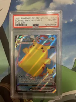 2021 POKEMON CELEBRATIONS #009 FULL ART SURFING PIKACHU VMAX PSA 10 Auction #2 - Image 1