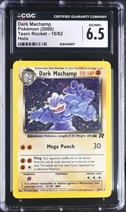 CGC 6.5 EX/NM + Dark Machamp 2000 Team Rocket 10/82 Holo Rare Pokemon Card - Image 1