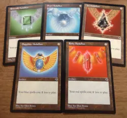 EDH MEDALLION Set of 5 ~mtg TEMPEST Ruby Sapphire Jet Emerald Pear - Image 1