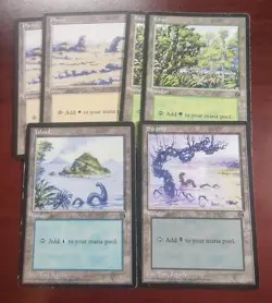 6 BASIC LAND Arena League 1996 Promo mtg DAMAGED Swamp Island Forest Plains - Image 1
