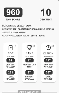 Pokemon Gengar TCG VMAX Holo Alternative Art 271/264 TAG 10 - Image 3