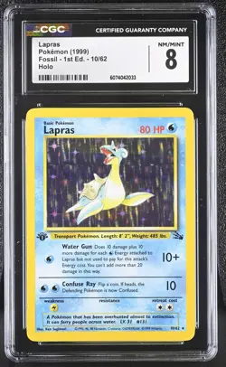 CGC 8 Lapras 1999 Fossil 1st Edition 10/62 Holo Pokemon Card - Image 1