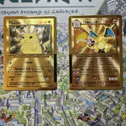 Pokemon Celebrations Gold Metal Charizard & Pikachu Cards 25th Anniversary Read - Image 1