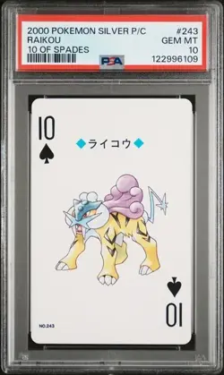2000 POKEMON SILVER VERSION PLAYING CARDS #243 RAIKOU 10 OF SPADES - Image 1