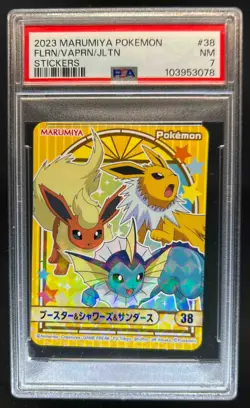 2023 Marumiya Pokemon Flareon Vaporeon Jolteon Stickers #38 PSA 7 - Image 1