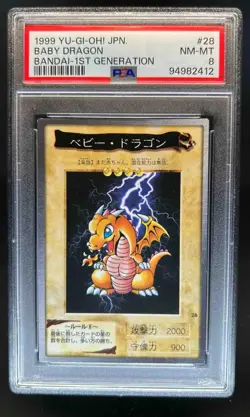 1999 Yu-Gi-Oh Japanese Baby Dragon Bandai 1st Generation #28 PSA 8 - Image 1