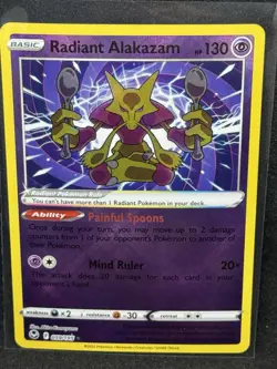 Radiant Alakazam 059/195 Silver Tempest Ultra Rare Holo Shiny Pokemon Card NM - Image 1