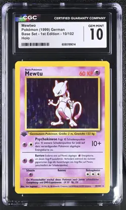 CGC 10 GEM MINT Mewtwo German 1999 Base Set 1st Edition 10/102 Holo Pokemon Card - Image 1