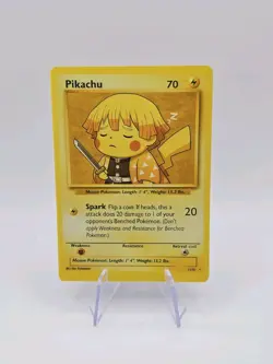 Demon Slayer Zenitsu Agatsuma X Pikachu Pokemon Custom Promo Card - Image 1