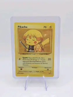 Demon Slayer Zenitsu Agatsuma X Pikachu Pokemon Custom Promo Card - Image 3